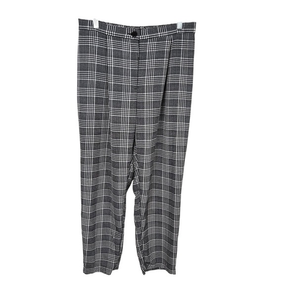 H&M Divided Plaid High Waisted Trousers Pants Size 10 Alabama Pleats Career Work - Picture 1 of 10